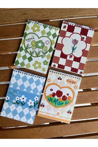 EyER Shoping Cute Checkered Notebook A6 Size 4 Pieces