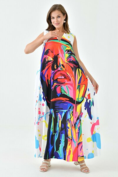 lovebox Digital Printed - Pocket Detailed Sleeveless Oversize Maxi Women's Dress 10072