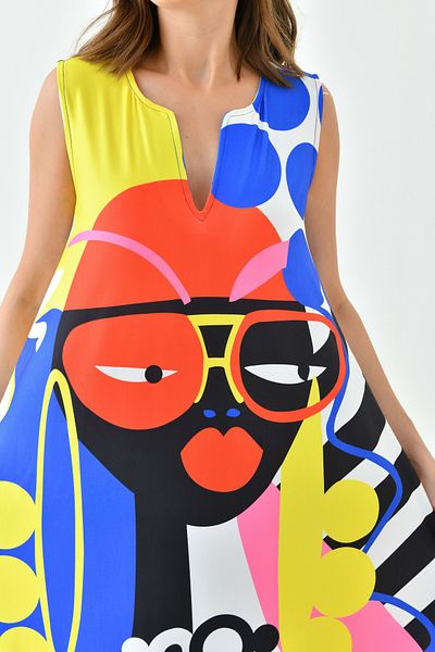 WOMAN VISION Rochie maxi oversize cu imprimeu digital - cu buzunar, fără mâneci, 10082