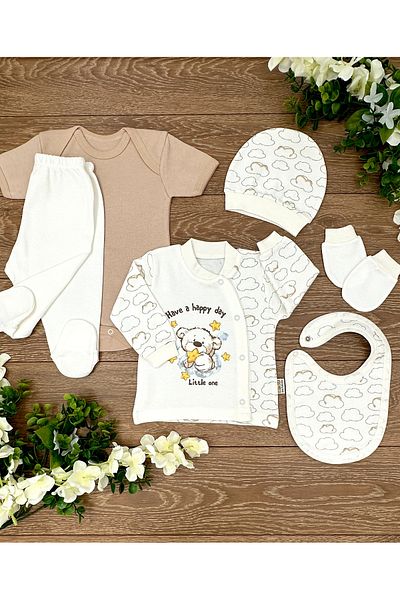 Renkli Puset 6-Piece Organic Cotton Baby Hospital Discharge Set - Bear Star Cloud