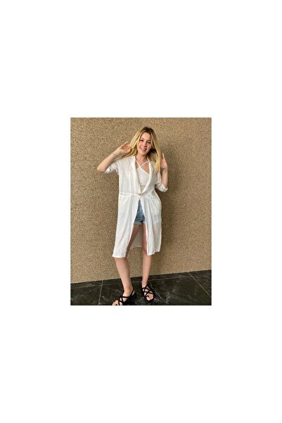 Bohemian Women's White Organic Linen Kimono