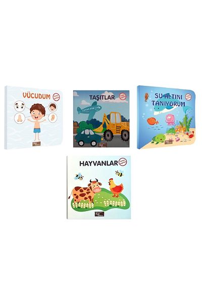 Kids Babies Turkish and English Basic Words Set of 4 - 15*15 cm