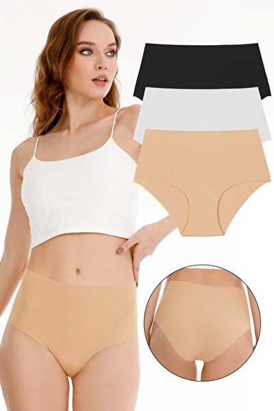 Sensu Set de 3 chiloți din bumbac, tăiați cu laser, fără sudură, cu talie înaltă, Kts2019