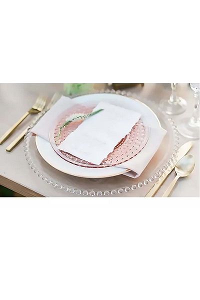 Jenisa Glass Handmade Bead Detailed Glass Supla Serving Plate 1 Piece 34 Cm