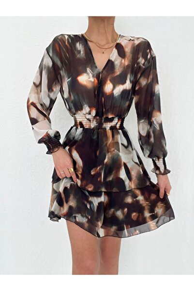 SHUGAA KADIN V YAKA ŞİFON ELBİSE