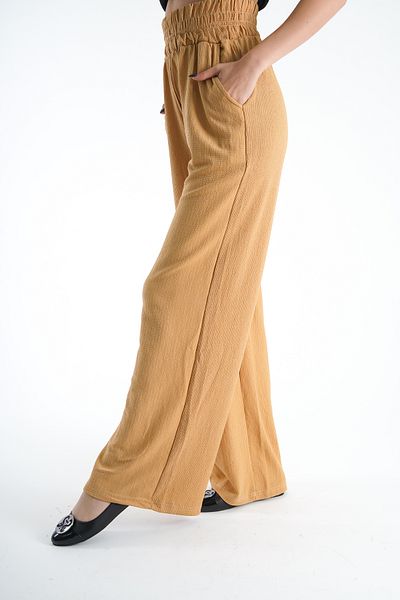 Moda Değirmeni Γυναικείο παντελόνι Camel Wrap - Φαρδύ πόδι, ελαστική μέση BG1194-323-0001