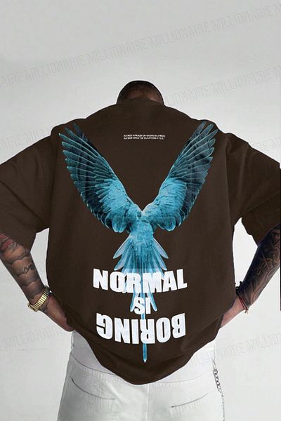 Teenage Millionaire Ανδρικό καφέ Normal Is Boring Crew Neck Oversize Loose T-shirt
