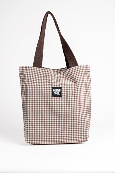MUNCH İstanbul Pötikare Desenli Körüklü Keten Bez Çanta Tote Bag