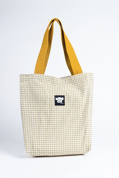 MUNCH İstanbul Pötikare Desenli Körüklü Keten Bez Çanta Tote Bag