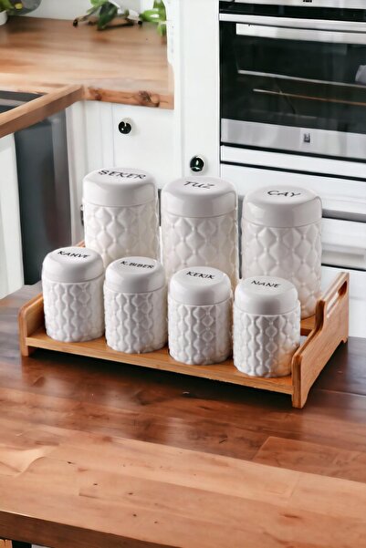 ALBETTO 7'Li Porselen Kapaklı Baharatlık Baharat Takımı Seti 3505