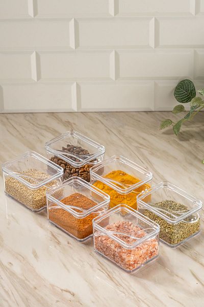FİTHOME 6-Piece Transparent Spice Bowl Set with Spoon Spice Set