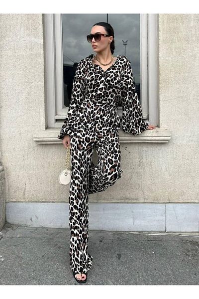 My Blog Leopard Patterned Blazer and Trousers Set