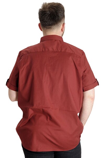 ModeXL Mode Xl Large Size Men's Shirt Gabardine Short Sleeve Single Pocket 23302 Claret Red