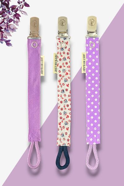 JMB Just My Baby 3-Piece Purple Polka Dot Pacifier Strap - Sailor Washable Cotton