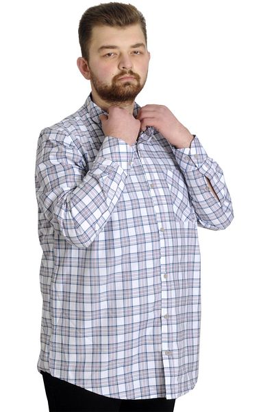 ModeXL Cămașă bărbătească în carouri cu mânecă lungă de mărime mare Mode Xl 23300 Alb