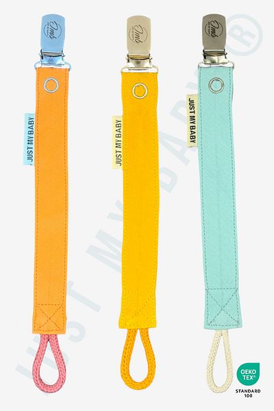 JMB Just My Baby Orange/Yellow/Water Green 3-Piece Solid Colored Pacifier Strap - Washable Cotton