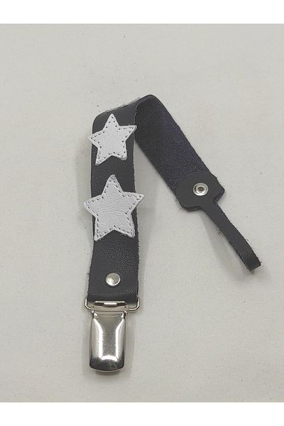 MODAPATİK Navy Blue Pacifier Strap - Genuine Leather - with Star Image