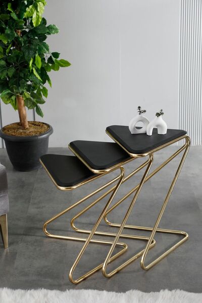 FAYMEND Mdf Bumerang 3lü Sehpa 'gold Siyah'