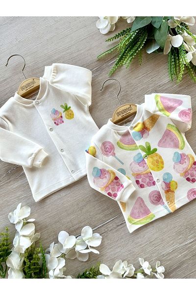 PATSAN 2-Piece Organic Cotton Baby Girl Top Cardigan Set Cupcake