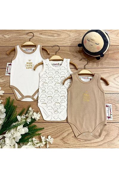 Renkli Puset Bulut Baby Set - 3-Piece Bodysuit and Suspender Body Set, Brown