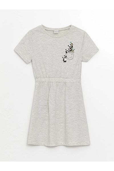 LC Waikiki LCW ECO - Girl's Crew Neck Printed Short Sleeve Dress L C M WAIKINAİ