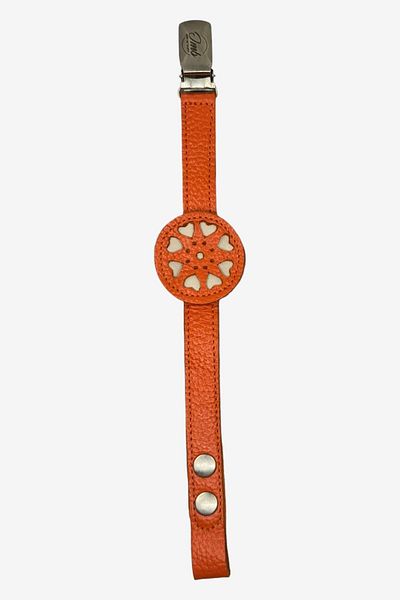 JMB Just My Baby Orange Leather Pacifier Strap - Reversible and Heart Figure