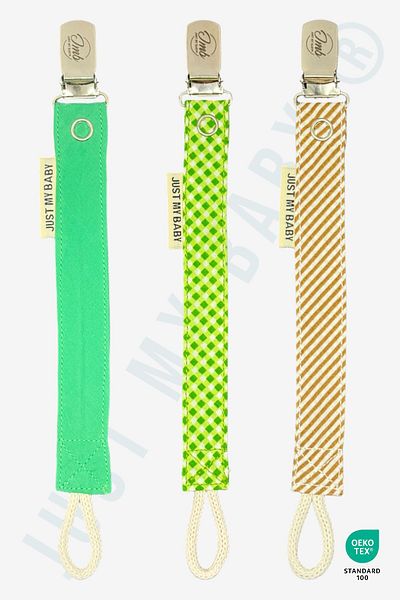 JMB Just My Baby Set of 3 Green/Colored/Coffee Pacifier Straps - Mixed - Washable - Cotton