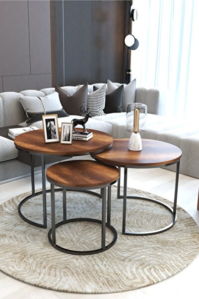 FAYMEND Giant Lüks 3'lü Orta Sehpa Modern Siyah Barok