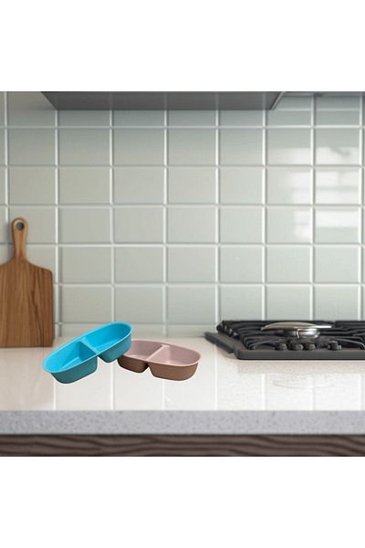 HOBBY LİFE 2 Compartment Snack Plate 2 Pieces (GREY, CREAM, BLUE, PINK)