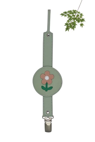 MODAPATİK Genuine Leather Pacifier Strap Water Green Pink Flower