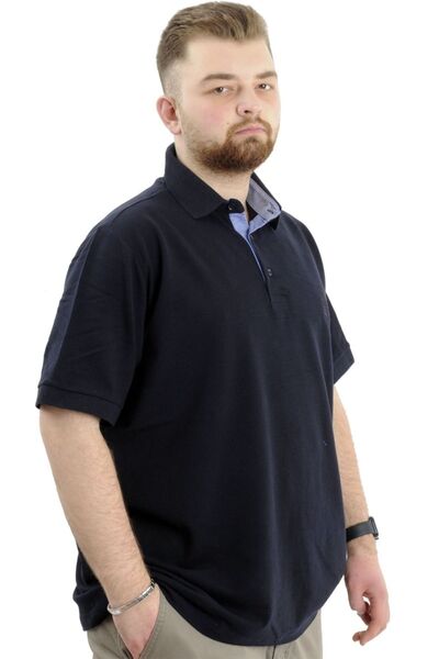 ModeXL Mode XL Oversize Men's T-shirt Polo Collar Embroidered Classic Pique 20553 Navy Blue