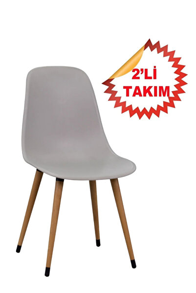 Estelia Estelia Abant Sandalye Gri Ahşap Naturel Ayaklı 2li Takım