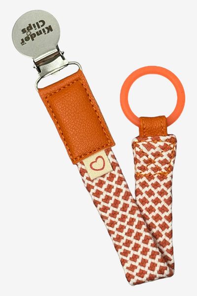 Kinder Clips Orange Pacifier Hanger - Stainless Steel Clip and Cotton Weave Stainless Steel Clip-O Ring