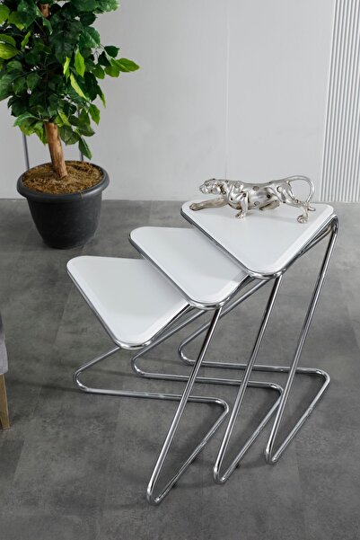 FAYMEND Mdf Bumerang 3lü Sehpa 'gümüş Beyaz