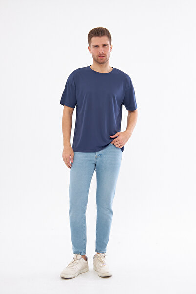 YÜKSEL IŞIK Spor T-shirt Erkek Düz  Lacivert Renk Yuvarlak Yaka Kappa Kumaş