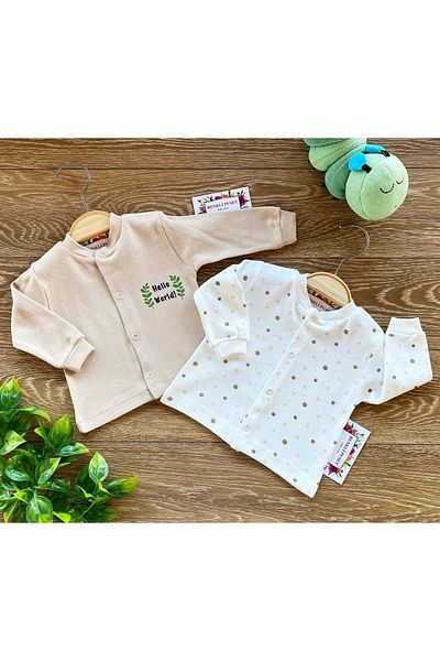Renkli Puset 2-Piece Combed Cotton Baby Top Cardigan Set Pink Brown