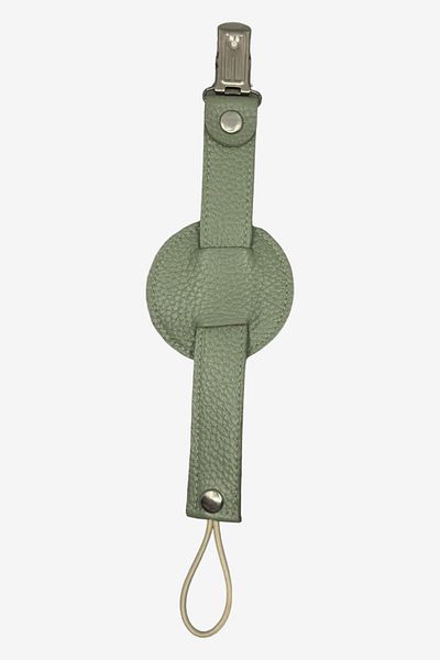 JMB Just My Baby Pacifier Strap - Leather - Reversible - Khaki Green - Heart Figured - Snap Fastener