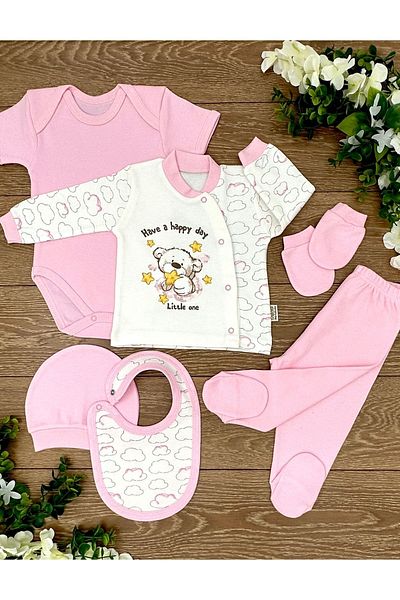 Renkli Puset 6-Piece Organic Cotton Baby Hospital Discharge Set - Bear Star Cloud
