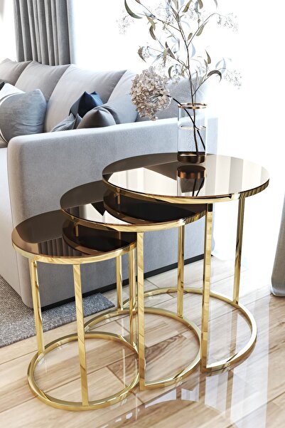FAYMEND 3lü Lüx C Zigon Sehpa Gold Aynalı