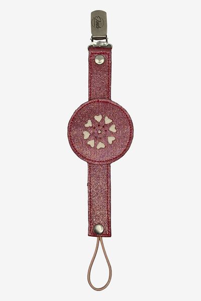 JMB Just My Baby Claret Red Leather Pacifier Strap - Reversible and Glittery Heart Figure