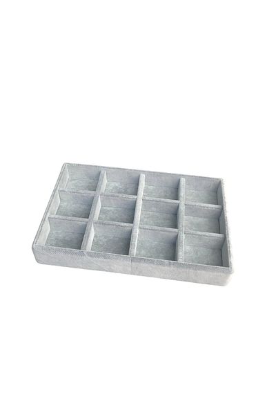 ÖZER KUTU Organizer Gray Suede Plate Necklace & Ring Organizer And Glasses (12 Compartments) 14x22 Cm