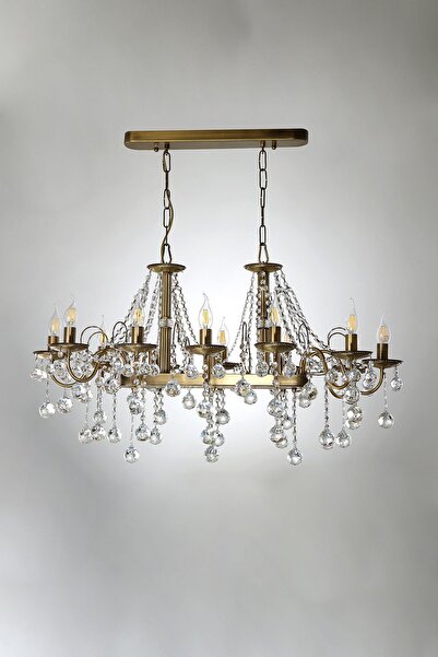 Avize çarşısı Panama 12 kollu Kristal Taşlı Eskitme Antik Renkli Sarkıt Yemek Masası Avize BS.0720-52-12Y