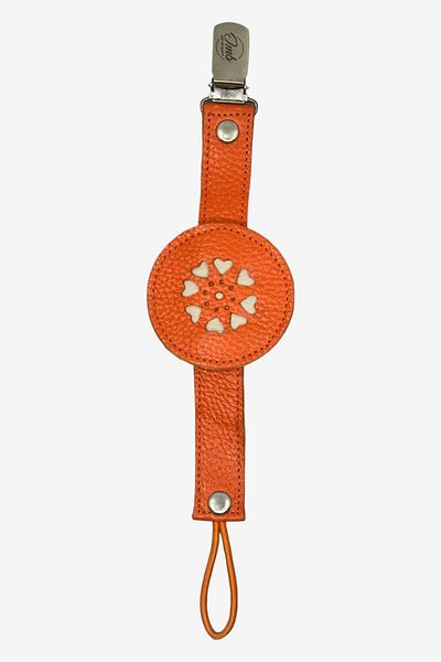 JMB Just My Baby Orange Leather Pacifier Strap - Reversible and Heart Figure