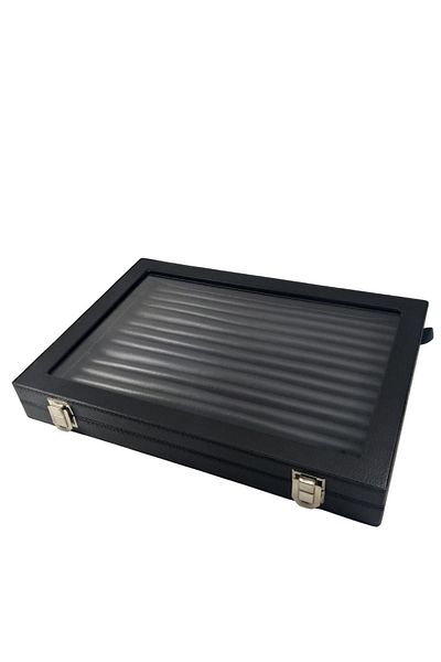 ÖZER KUTU Glass Covered Roll Thigh-jewelry Table Black Leather / Black Inside