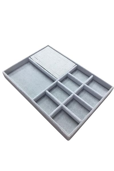 ÖZER KUTU Organizer Gray Suede Plate Necklace & Ring Organizer (8 Vertical Compartments) (30 Cut)
