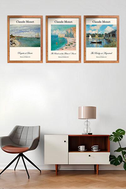 TABLOX Set de 3 pasteluri decorate Claude Monet, pictură modernă din MDF cu a...