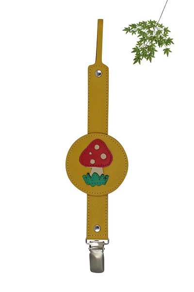 MODAPATİK Genuine Leather Pacifier Strap Yellow Mushroom