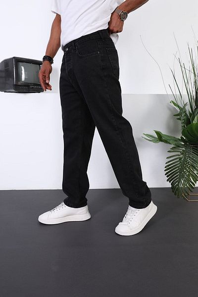 NO61 MAN Baggy Comfortable Black Sanded Color Jeans