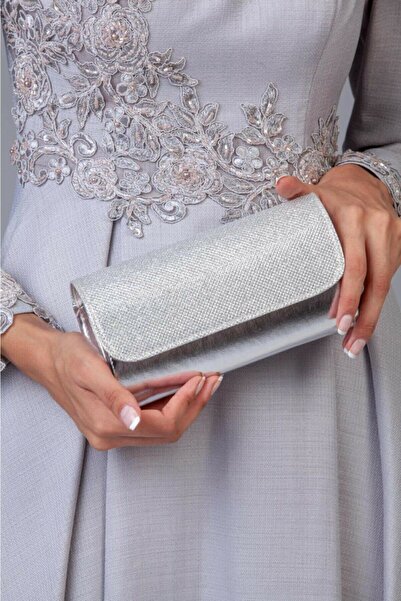 efnanstore Gümüş Simli Abiye Çanta