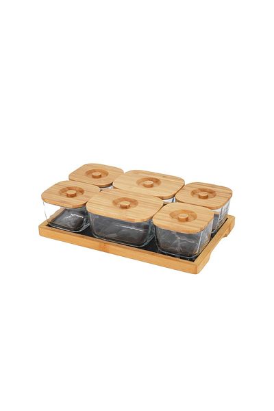 Schafer Krosna 13 Piece Glass-Bamboo Breakfast Set -B4556
